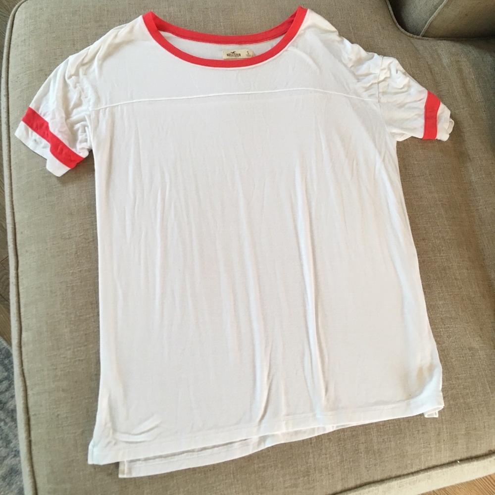 Hollister Girls Pink Coral & White Short Sleeve T